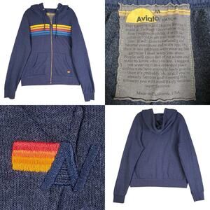 Aviator Nation Navy Zip Hoodie with Rainbow Stripe